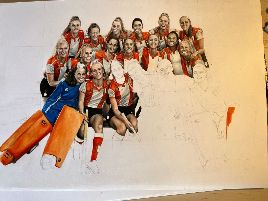 Teamfoto deels ingekleurd